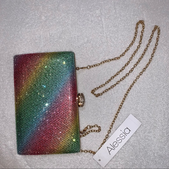 Alessia Rainbow Crystal Clutch Crossbody Purse - Picture 11 of 12